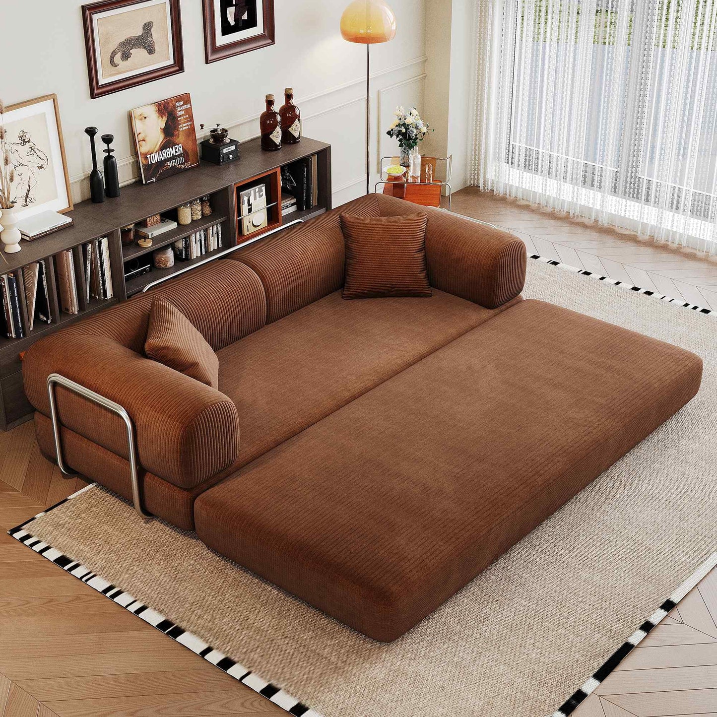 78.8" 2-in-1 Convertible Sofa Bed – Plush Corduroy Modular Sleeper Couch, Space-Saving Loveseat for Home & Guests