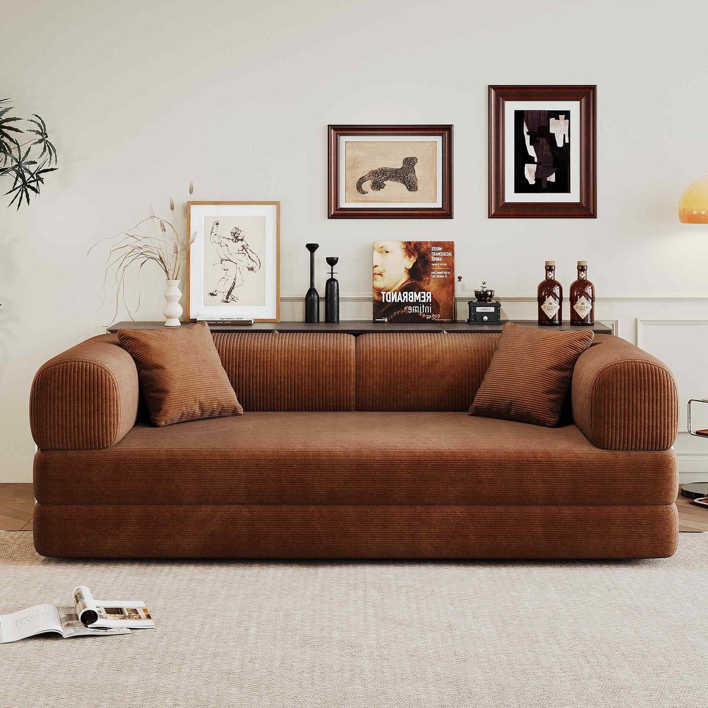 78.8" 2-in-1 Convertible Sofa Bed – Plush Corduroy Modular Sleeper Couch, Space-Saving Loveseat for Home & Guests