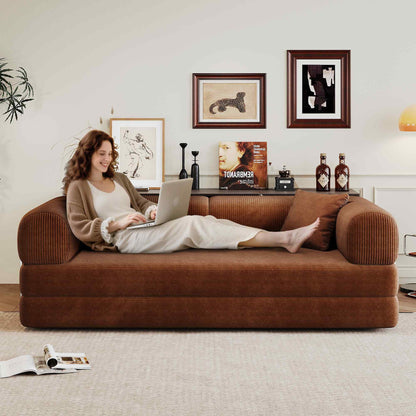 78.8" 2-in-1 Convertible Sofa Bed – Plush Corduroy Modular Sleeper Couch, Space-Saving Loveseat for Home & Guests
