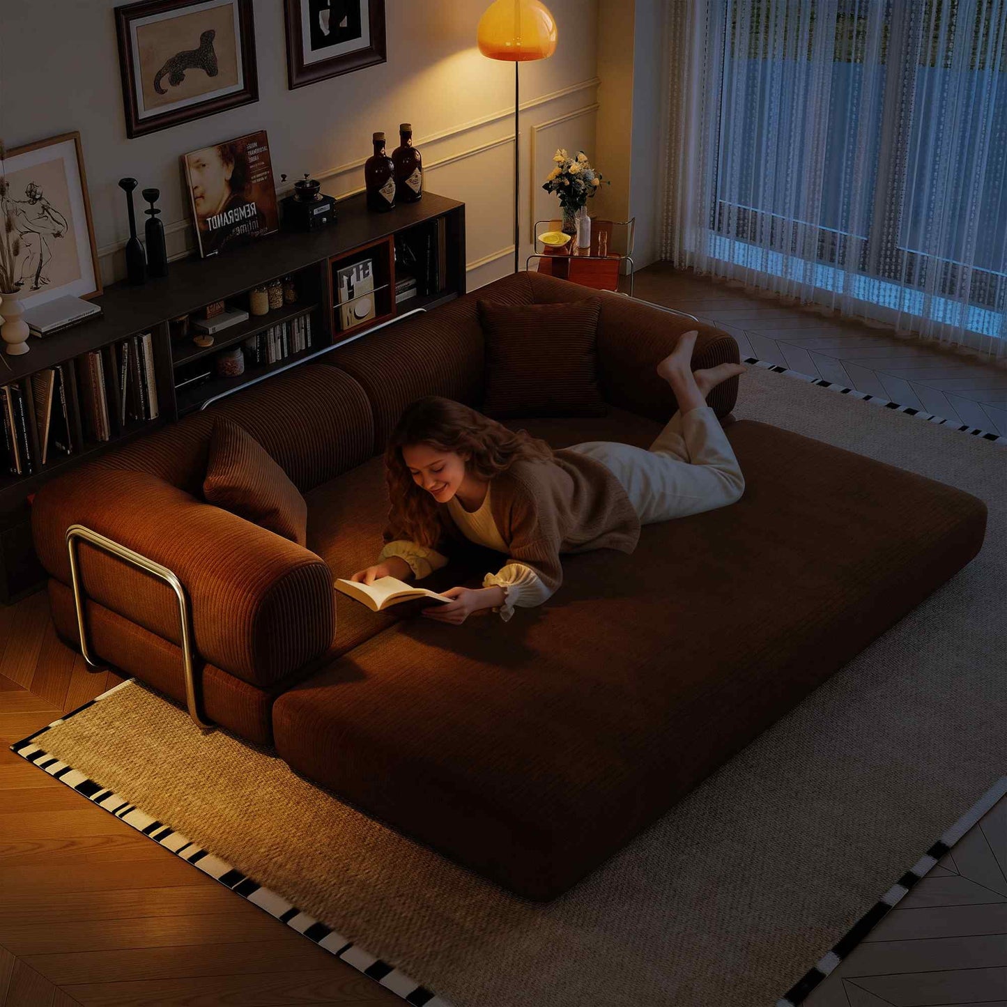 78.8" 2-in-1 Convertible Sofa Bed – Plush Corduroy Modular Sleeper Couch, Space-Saving Loveseat for Home & Guests